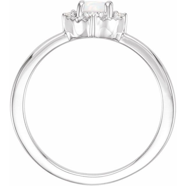 14K White Lab-Grown White Opal & .04 CTW Natural Diamond Halo-Style Ring