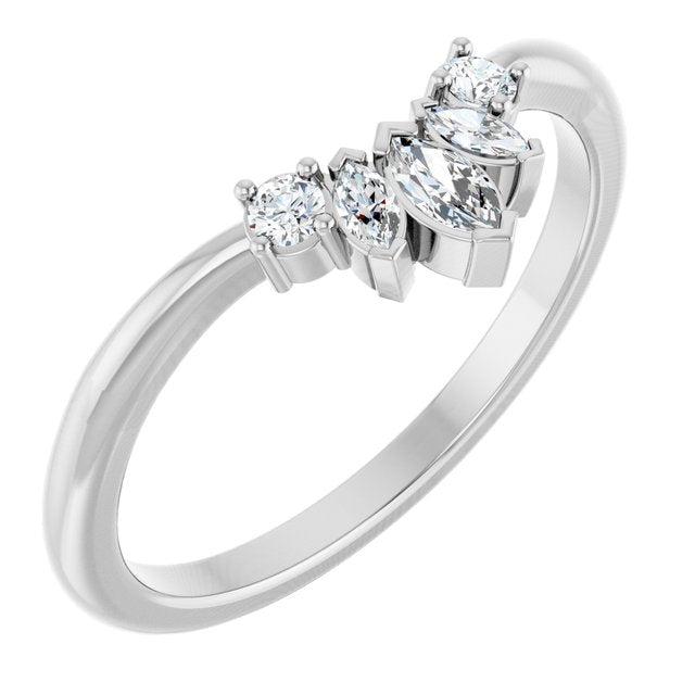 14k White 1/6 Ctw Lab-grown Diamond Accented Contour Band