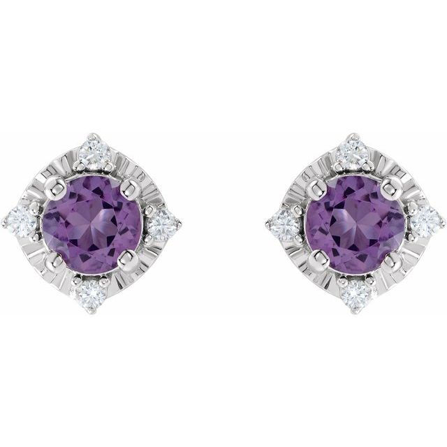Sterling Silver Natural Amethyst & .08 CTW Natural Diamond Halo-Style Earrings