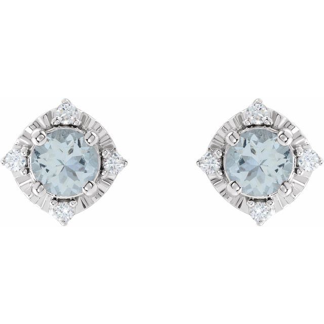 Sterling Silver Natural Aquamarine & .08 CTW Natural Diamond Halo-Style Earrings