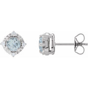Sterling Silver Natural Aquamarine & .08 CTW Natural Diamond Halo-Style Earrings