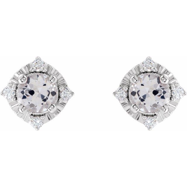 Sterling Silver Lab-Grown White Sapphire & .08 CTW Natural Diamond Halo-Style Earrings