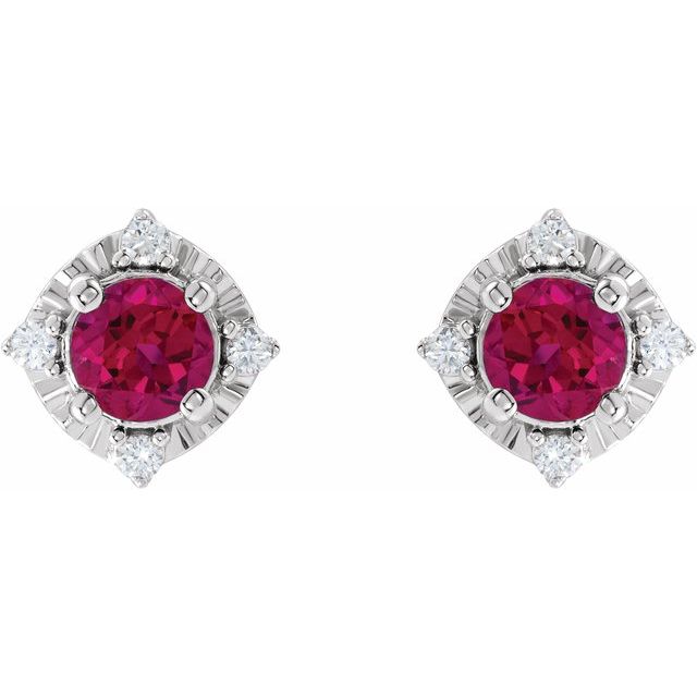 Sterling Silver Lab-Grown Ruby & .08 CTW Natural Diamond Halo-Style Earrings