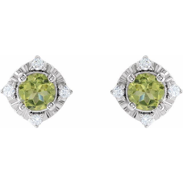 Sterling Silver Natural Peridot & .08 CTW Natural Diamond Halo-Style Earrings