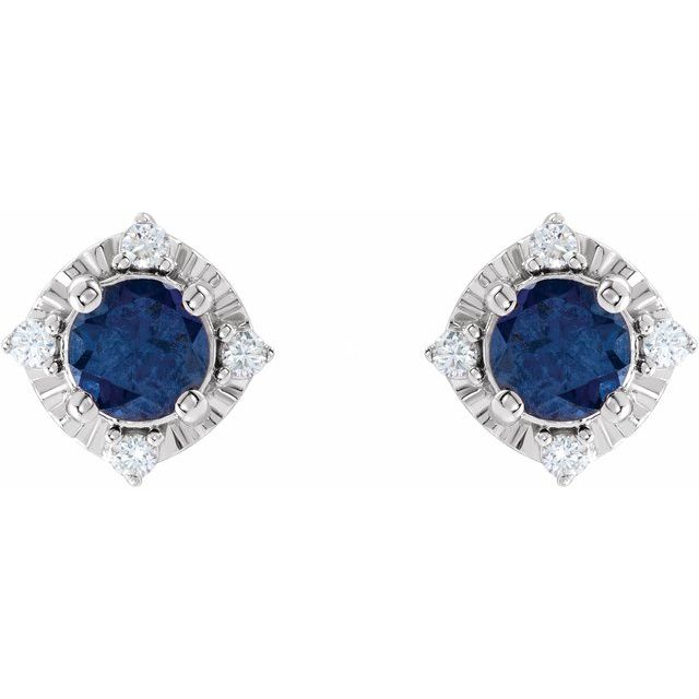 Sterling Silver Lab-Grown Blue Sapphire & .08 CTW Natural Diamond Halo-Style Earrings