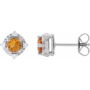 Sterling Silver Natural Citrine & .08 CTW Natural Diamond Halo-Style Earrings