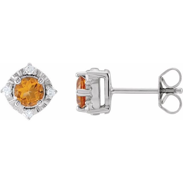 Sterling Silver Natural Citrine & .08 CTW Natural Diamond Halo-Style Earrings