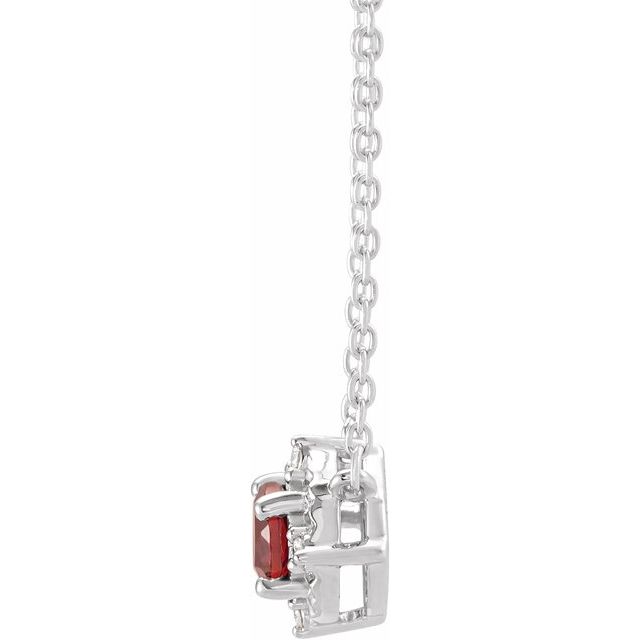 Sterling Silver Natural Mozambique Garnet & .04 CTW Natural Diamond Halo-Style 18' Necklace