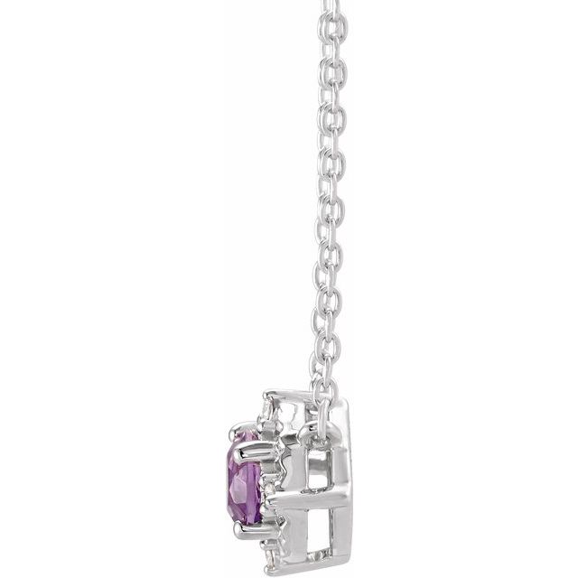 Sterling Silver Natural Amethyst & .04 CTW Natural Diamond Halo-Style 18' Necklace
