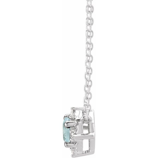 Sterling Silver Natural Aquamarine & .04 CTW Natural Diamond Halo-Style 18' Necklace