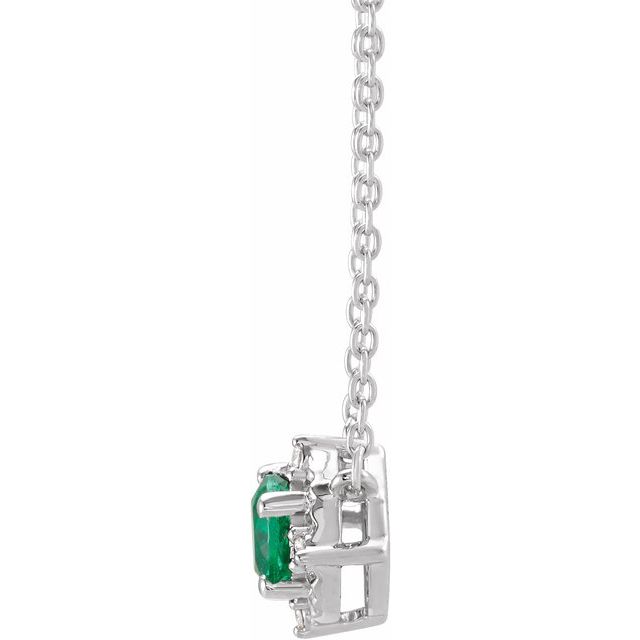 Sterling Silver Lab-Grown Emerald & .04 CTW Natural Diamond Halo-Style 18' Necklace