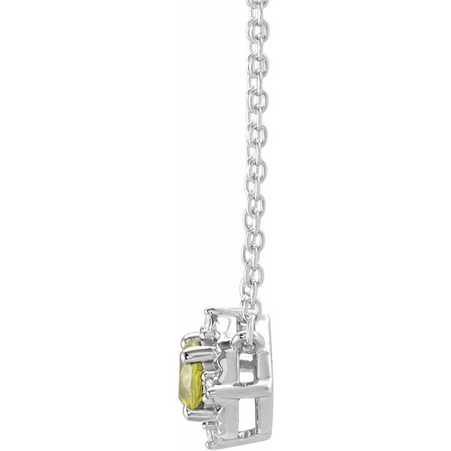 Sterling Silver Natural Peridot & .04 CTW Natural Diamond Halo-Style 18' Necklace