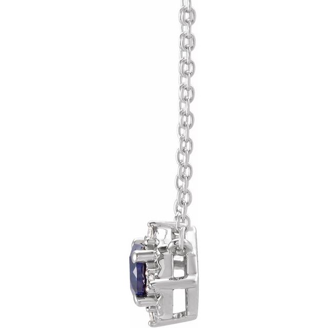 Sterling Silver Lab-Grown Blue Sapphire & .04 CTW Natural Diamond Halo-Style 18' Necklace