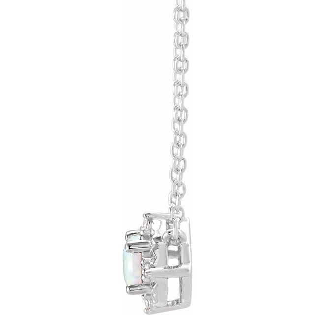 Sterling Silver Lab-Grown White Opal & .04 CTW Natural Diamond Halo-Style 18' Necklace