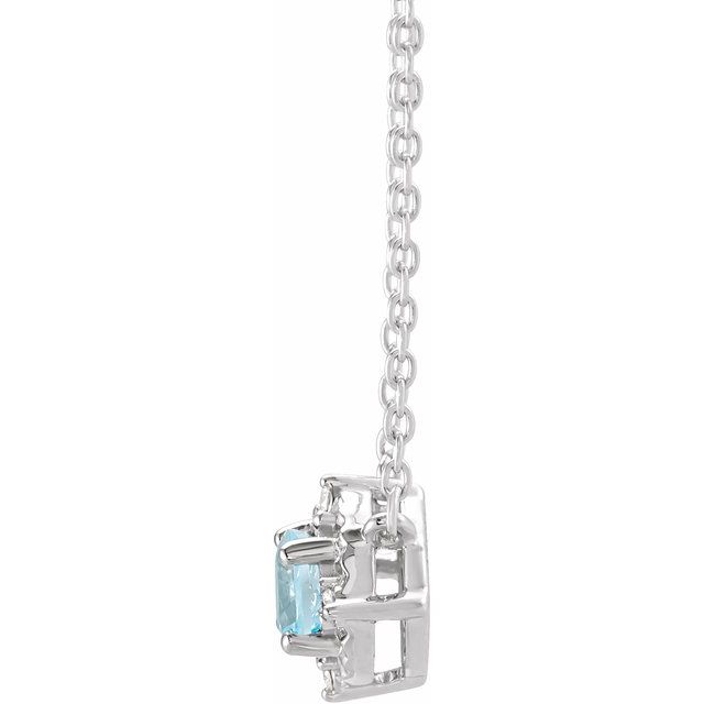 14K White Natural Sky Blue Topaz & .04 CTW Natural Diamond Halo-Style 18' Necklace