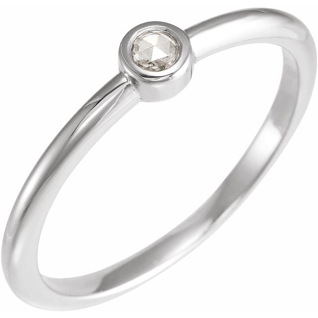 14K White 1/10 CT Rose-Cut Natural Diamond Stackable Ring