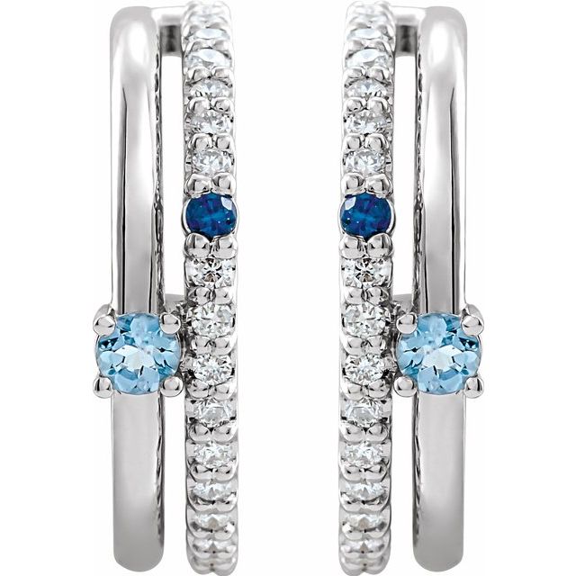 14K White Multi-Gemstone & 1/5 CTW Natural Diamond Hoop Earrings