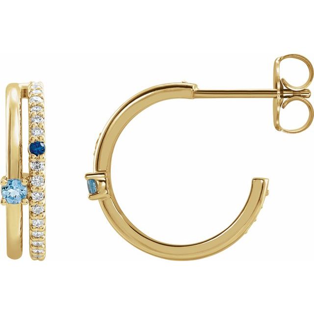 14K Yellow Natural Multi-Gemstone & 1/5 CTW Natural Diamond Hoop Earrings