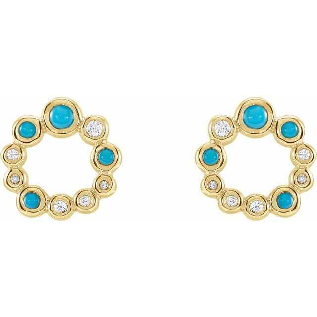 14K Yellow Natural Turquoise & 1/8 CTW Natural Diamond Earrings