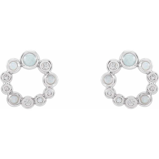 14K White Natural Ethiopian Opal & 1/8 CTW Natural Diamond Earrings