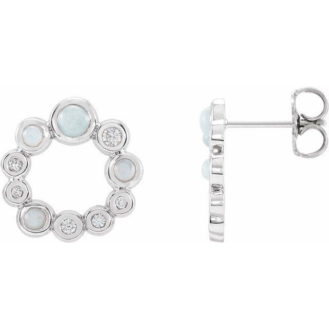 14K White Natural Ethiopian Opal & 1/8 CTW Natural Diamond Earrings