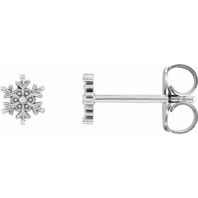 14K White Snowflake Stud Earrings