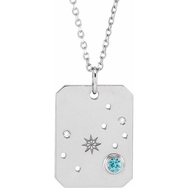 Sterling Silver Natural Blue Zircon & .01 CTW Natural Diamond Scorpio Constellation 16-18' Necklace