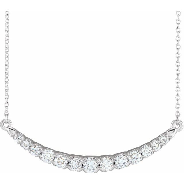 14K White 3/4 CTW Lab-Grown Diamond French-Set Bar 18' Necklace