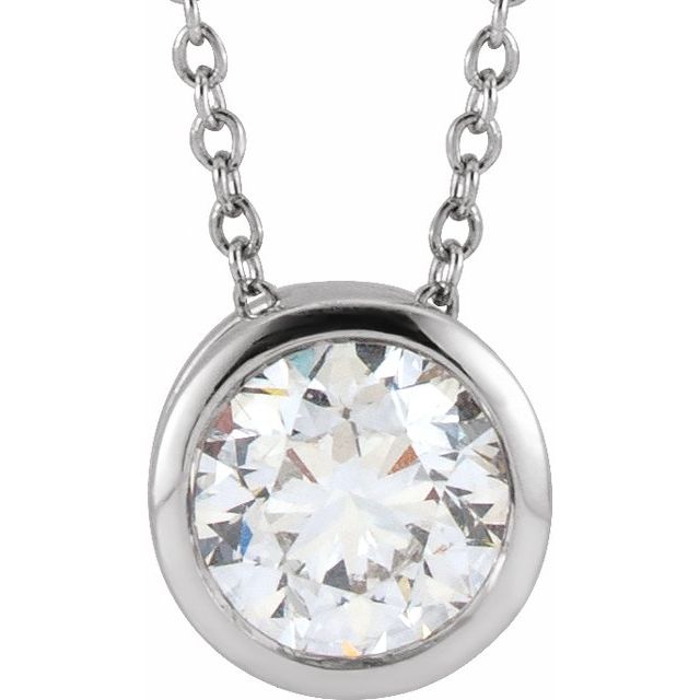 14K White 1 CT Lab-Grown Diamond Solitaire 16-18' Necklace