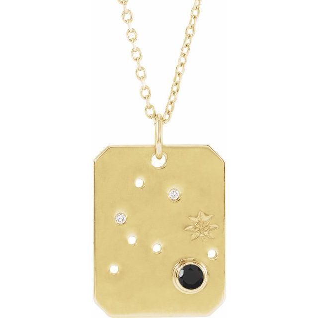 14K Yellow Natural Black Spinel & .01 CTW Natural Diamond Aquarius Constellation 16-18' Necklace
