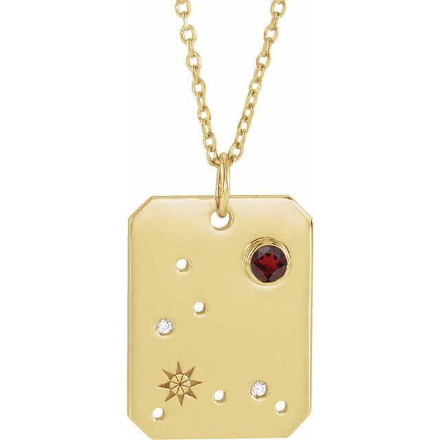 14K Yellow Natural Mozambique Garnet & .01 CTW Natural Diamond Pisces Constellation 16-18' Necklace