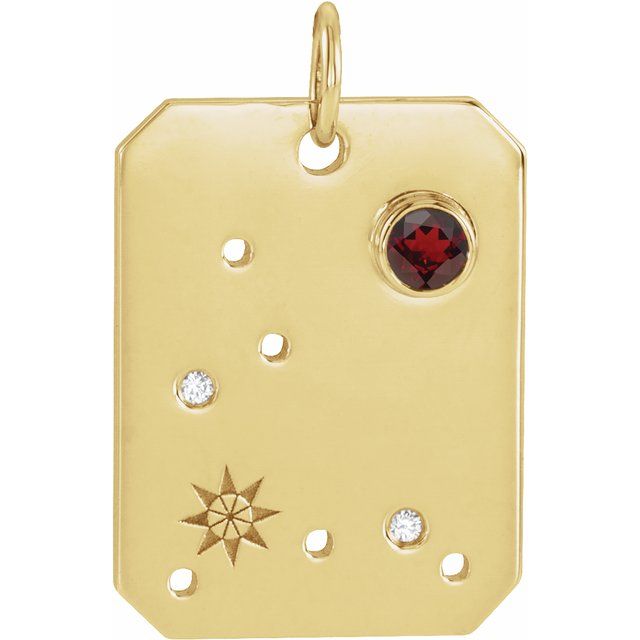 14K Yellow Natural Mozambique Garnet & .01 CTW Natural Diamond Pisces Constellation Pendant