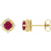 14K Yellow Lab-Grown Ruby & .08 CTW Natural Diamond Halo-Style Earrings