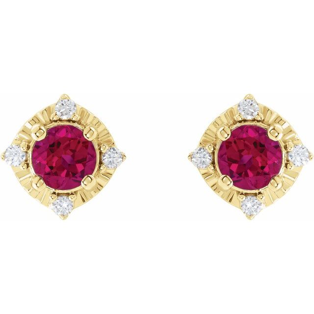 14K Yellow Lab-Grown Ruby & .08 CTW Natural Diamond Halo-Style Earrings