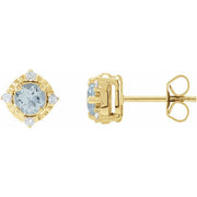 14K Yellow Natural Aquamarine & .08 CTW Natural Diamond Halo-Style Earrings