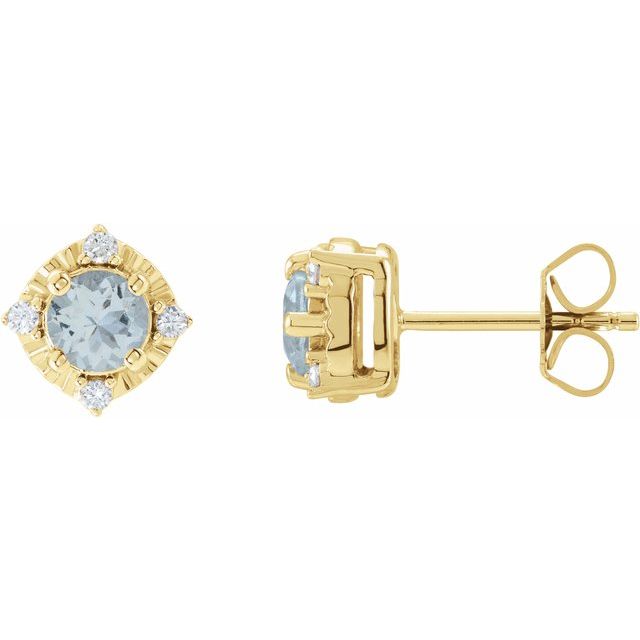 14K Yellow Natural Aquamarine & .08 CTW Natural Diamond Halo-Style Earrings