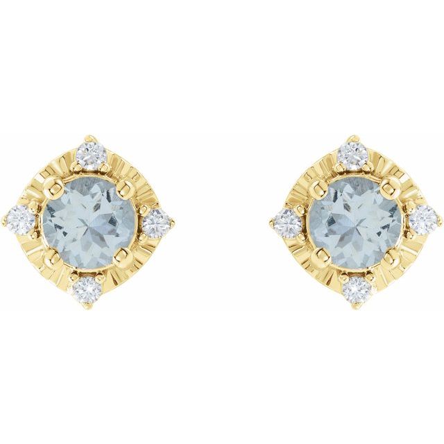 14K Yellow Natural Aquamarine & .08 CTW Natural Diamond Halo-Style Earrings