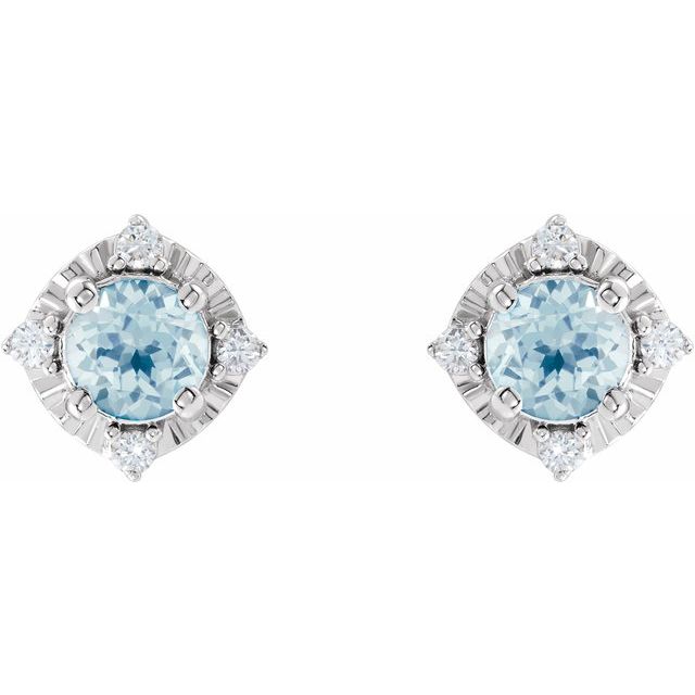 14K White Natural Sky Blue Topaz & .08 CTW Natural Diamond Halo-Style Earrings