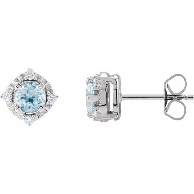 14K White Natural Sky Blue Topaz & .08 CTW Natural Diamond Halo-Style Earrings