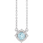 14K White Natural Sky Blue Topaz & .04 CTW Natural Diamond Halo-Style 18' Necklace