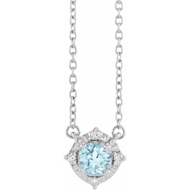 14K White Natural Sky Blue Topaz & .04 CTW Natural Diamond Halo-Style 18' Necklace