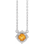 Sterling Silver Natural Citrine & .04 CTW Natural Diamond Halo-Style 18' Necklace