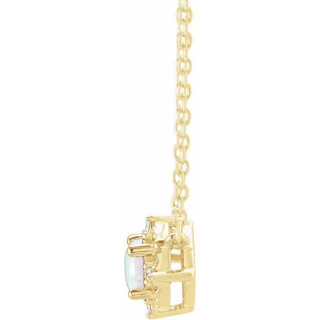 14K Yellow Lab-Grown White Opal & .04 CTW Natural Diamond Halo-Style 18' Necklace