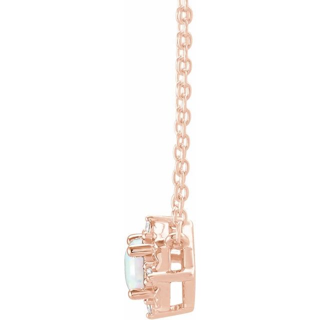 14K Rose Lab-Grown White Opal & .04 CTW Natural Diamond Halo-Style 18' Necklace