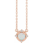 14K Rose Lab-Grown White Opal & .04 CTW Natural Diamond Halo-Style 18' Necklace
