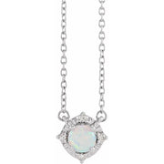 Sterling Silver Lab-Grown White Opal & .04 CTW Natural Diamond Halo-Style 18' Necklace