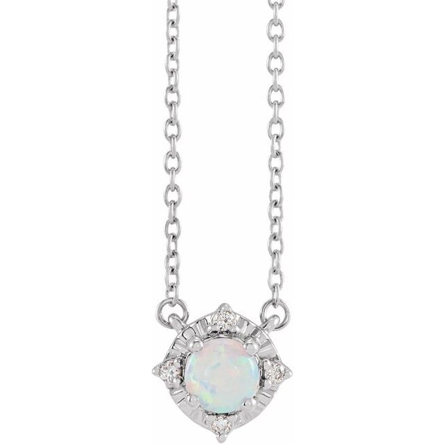Sterling Silver Lab-Grown White Opal & .04 CTW Natural Diamond Halo-Style 18' Necklace