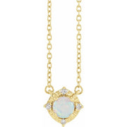 14K Yellow Lab-Grown White Opal & .04 CTW Natural Diamond Halo-Style 18' Necklace