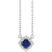 Sterling Silver Lab-Grown Blue Sapphire & .04 CTW Natural Diamond Halo-Style 18' Necklace