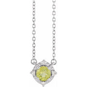 Sterling Silver Natural Peridot & .04 CTW Natural Diamond Halo-Style 18' Necklace